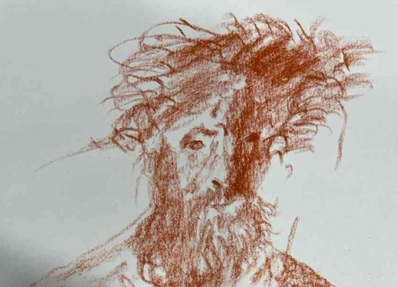 ציור פרי מכחולו של רפי אוליאל המתאר פגוע נפש